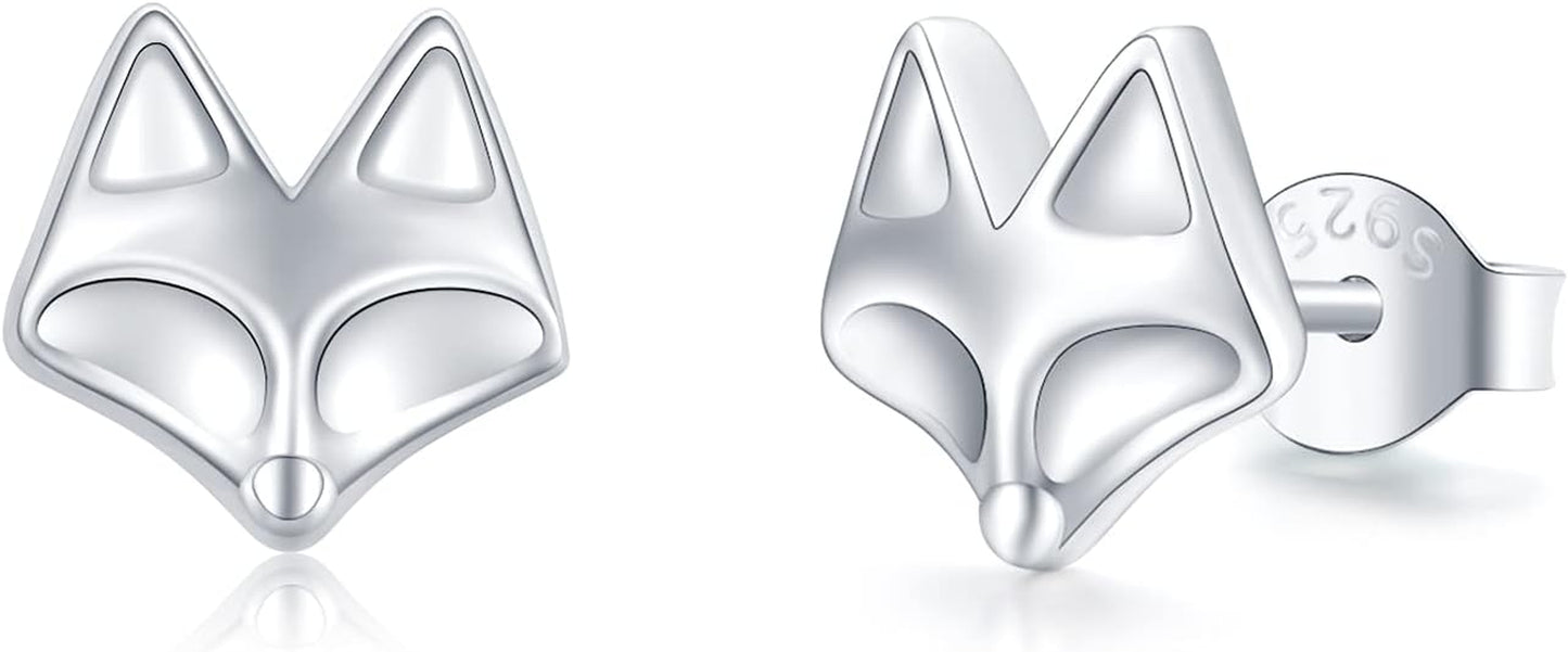 Animal Earrings, Graduation Gift Cat Panda Fox Wolf Hummingbird Frog Giraffe 925 Sterling Silver Animal Stud Earrings for Women Girls