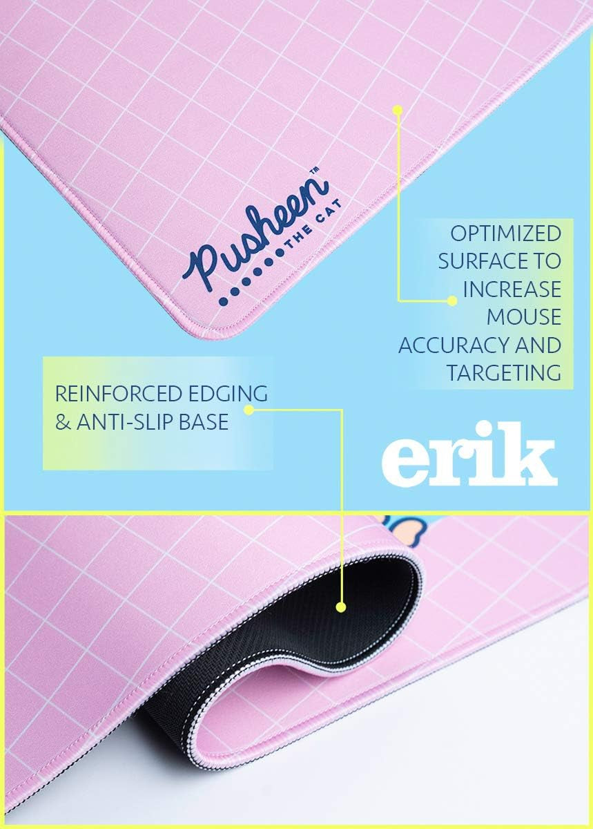 Pusheen Rose Collection XXL Mouse Mat Desk Pad 31.5 X 13.78 Inch Non-Slip Rubber Base, Gaming, Keyboard Mouse Mat - Pusheen Gifts - Pink Mouse Mat - Pink Mouse Pad - Pink Gaming