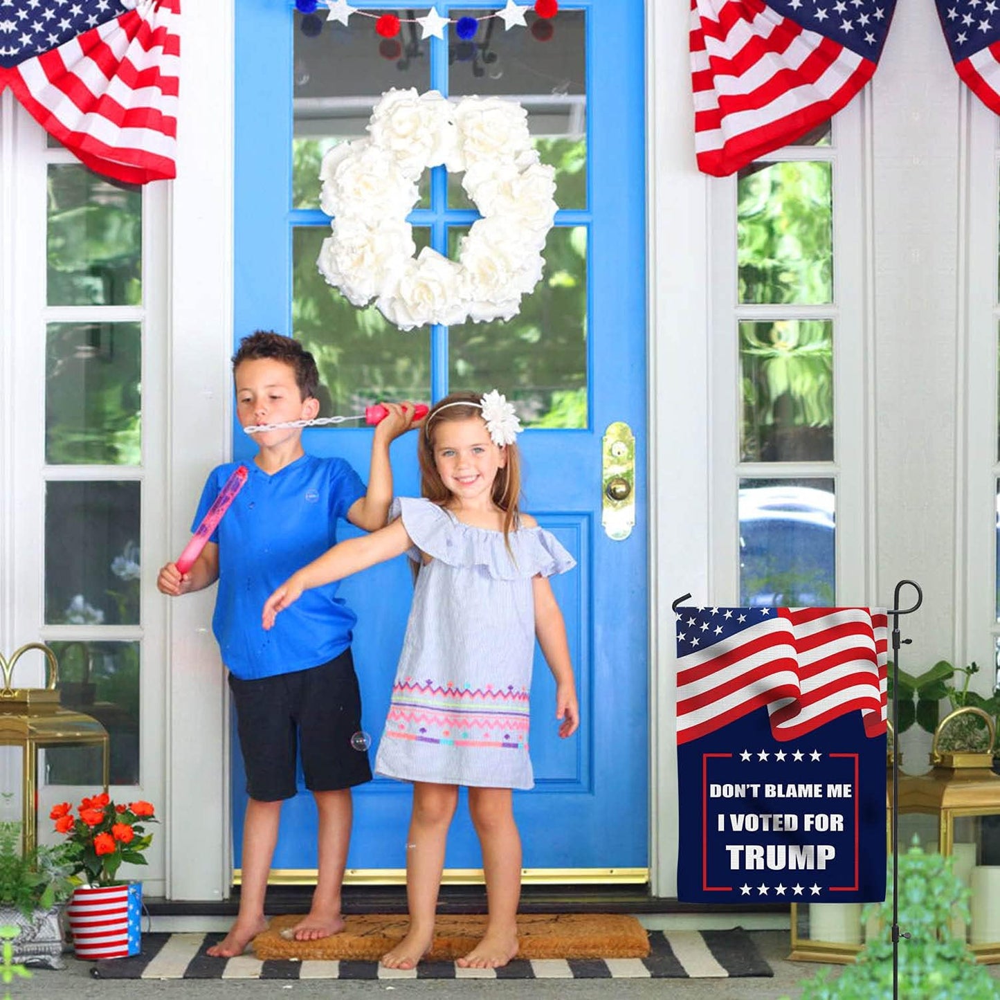 Trump 2024 Flag Don'T Blame Me I Voted for Trump Garden Flag Burlap Double Sided Vertical Patriotic USA Flag American President Election Banner Yard Outdoor Decoration 12.5 X 18 Inch