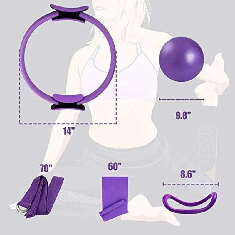 5 Pcs Pilates Ring Set 14" Yoga Fitness Magic Circle Pilates Equipment for Home Workouts Include Ball,Stretching Strap,Extension Strap and Training Ring for Fitness Kit