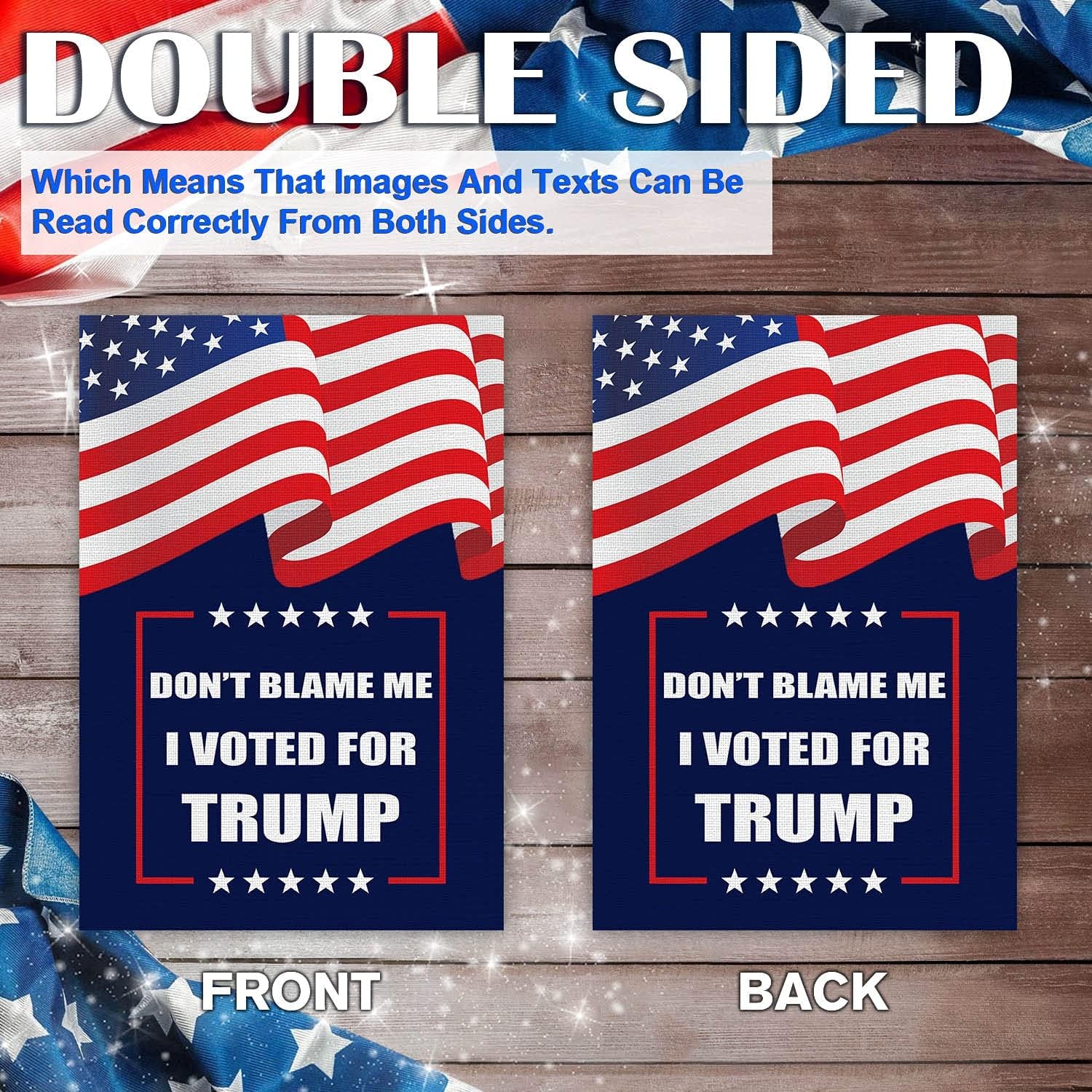 Trump 2024 Flag Don'T Blame Me I Voted for Trump Garden Flag Burlap Double Sided Vertical Patriotic USA Flag American President Election Banner Yard Outdoor Decoration 12.5 X 18 Inch