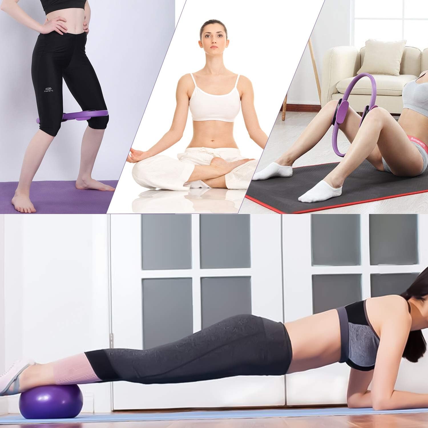 5 Pcs Pilates Ring Set 14" Yoga Fitness Magic Circle Pilates Equipment for Home Workouts Include Ball,Stretching Strap,Extension Strap and Training Ring for Fitness Kit