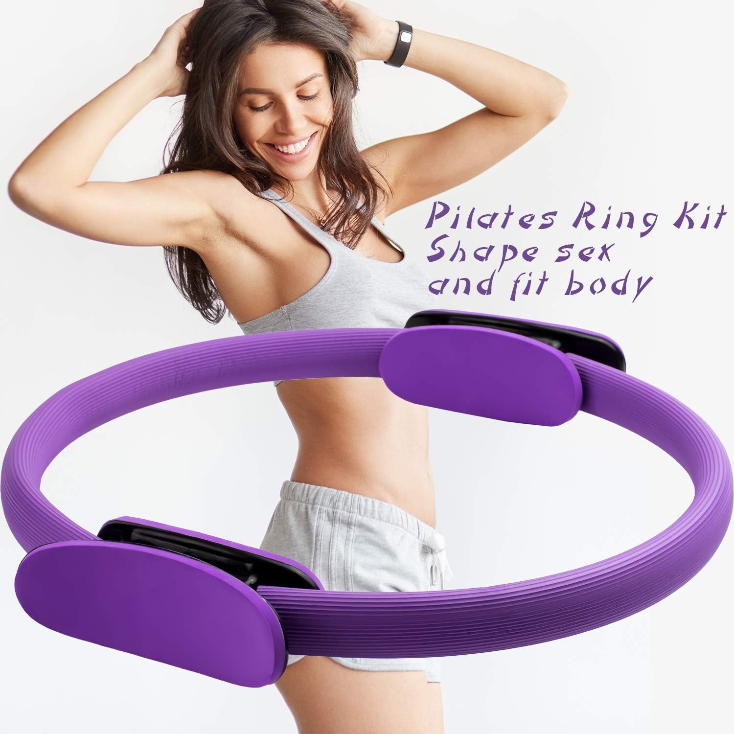 5 Pcs Pilates Ring Set 14" Yoga Fitness Magic Circle Pilates Equipment for Home Workouts Include Ball,Stretching Strap,Extension Strap and Training Ring for Fitness Kit