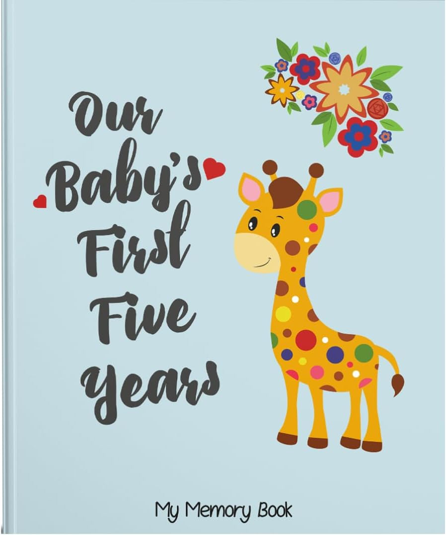 First 5 Years Baby Memory Book Journal Scrapbook 48 Pack Monthly Milestones Stickers & Clean-Touch Baby Safe Ink Pad